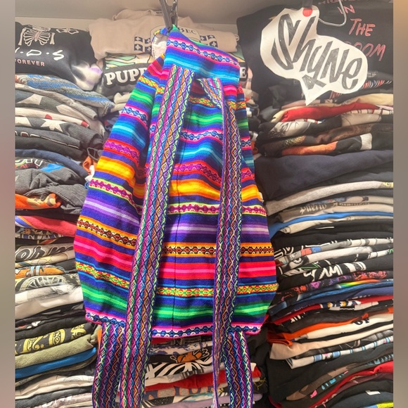 🍁 Hippy style  Outdoor Picnic Colorful Wool Backpack Bag Multi Color 🍁 - Picture 4 of 7